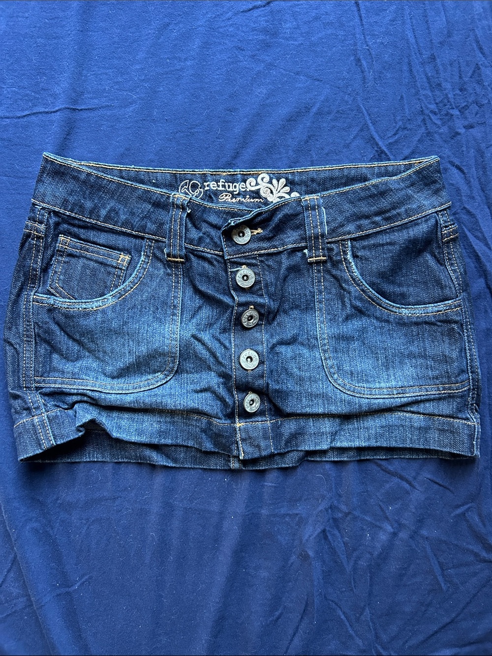 Vintage refuge Dark Blue Button-Front Denim Mini Skirt